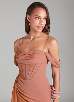 Azazie Amyra Jurken voor bruidsmeisjes Converteerbaar Jurk van Chiffon met Kolom Off the Shoulder Meer Gesneden image7