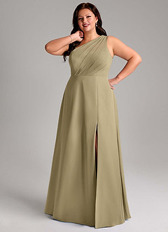 Azazie Phaedra Bridesmaid Dresses Moss Green A-Line One Shoulder Chiffon Dress image7