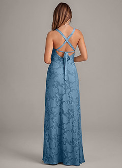 Azazie Aliza Bridesmaid Dresses Steel Blue A-Line Floral Burnout Dress image2