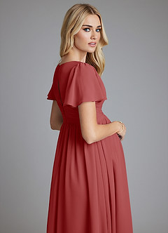 Azazie Verna vestidos de dama de honor de maternidad Vestido de Corte en A Cuello en V fruncido Hasta el suelo Gasa image7