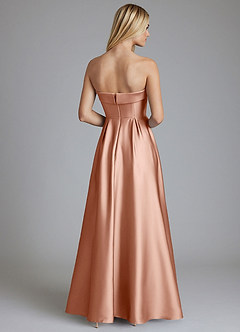 Azazie Lucienne Vestidos de damas de honor Vestido de Oro Rosa de Satén Elástico de Corte en A Convertible con Sin tirantes image2
