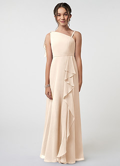 Azazie Aidy Junior A-Linie Schleifen Chiffon Kleid Alabaster Weiß image1