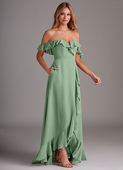 Azazie Lyra Robes de demoiselle d'honneur Robe Trapèze Convertible en Mousseline de soie Matcha image6