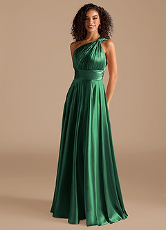 Azazie Charlize Vestidos de damas de honor Vestido de Verde Oscuro de Satén Metálico de Corte en A con Hombro unilateral image1