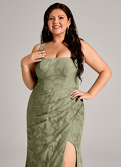 Azazie Mero Robes de demoiselle d'honneur Robe Fourreau en Blumen-Burnout Plissée Pistache image11