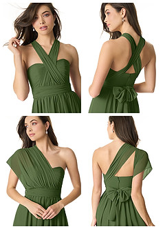Azazie Olani Robes de demoiselle d'honneur Robe Trapèze Convertible en Mousseline de soie Épaule décolletée Olive image8