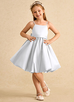 Azazie Davine Flower Girl Dresses White A-Line Spaghetti Strap Matte Satin Dress image3