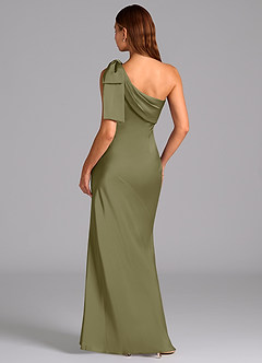 Azazie Yuanna Vestidos de damas de honor Vestido de Pistacho de Satén Elástico de Corte Sirena con Hombro unilateral image2