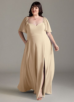 Azazie Chloe Robes de demoiselle d'honneur Robe Trapèze en Mousseline de soie Encolure en Forme de Cœur Champagne image7