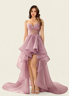 Yasmina Powder Pink Corset Lace Up Back Lace Ruffled Prom Dress image4