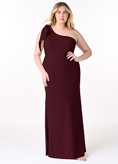 Azazie Rinna Bridesmaid Dresses Cabernet Mermaid One Shoulder Stretch Crepe Dress image5
