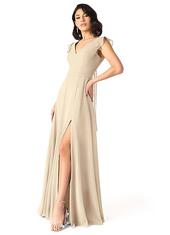 Azazie Claudine Abiti da Damigella Abito A-Line in Chiffon con Maniche a Farfalla Champagne image3