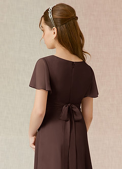 Azazie Induh Junior Jurk van Chiffon met A-Lijn Gedrapeerd Ganache image5