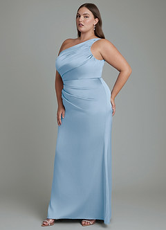 Azazie Akilah Bridesmaid Dresses Powder Blue Mermaid One Shoulder Stretch Satin Dress image11