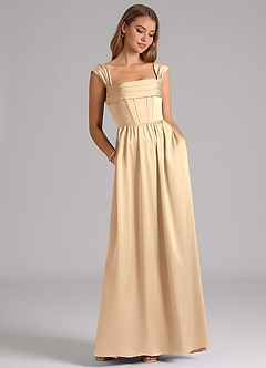 Azazie Hattie Robes de demoiselle d'honneur Robe Trapèze en Satin extensible Corset Champagne image3