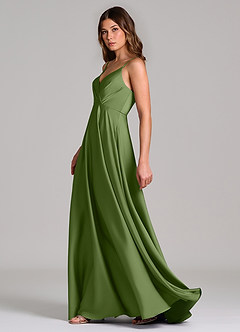 Azazie Amani Abiti da Damigella Abito A-Line in Raso Elasticizzato Plissettato Ginepro image3