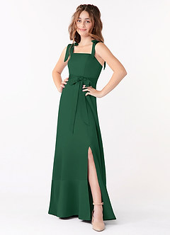 Azazie Barbara Vestido de Verde Oscuro de Satin Mate de Acampanado con Lazo image1