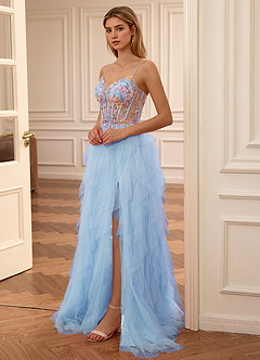 Madellow Sky Blue Sequined embroidery Tulle A-line Corset Prom Dress image3