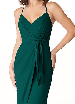 Azazie Ollie Bridesmaid Dresses Pine Sheath Ruched Stretch Chiffon Dress image4
