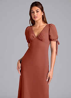 Azazie Pheby Bridesmaid Dresses Auburn A-Line Pleated Chiffon Dress image2