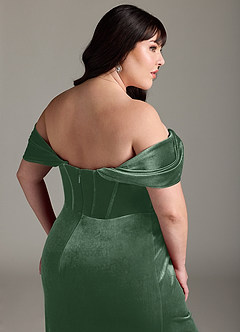 Azazie Jas Jurken voor bruidsmeisjes Converteerbaar Jurk van flueel met Kolom Off-the-shoulder korset Eucalyptus image17