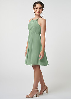 Azazie Ginny Junior Matcha A-Line Pleated Chiffon Dress image3