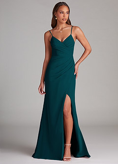 Azazie Maci Bridesmaid Dresses Pine Sheath Pleated Chiffon Dress image1