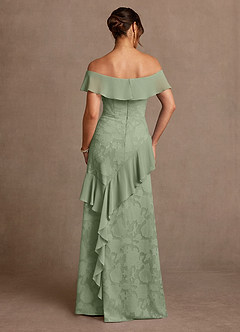 Azazie Marina Mother of the Bride Dresses Dusty Sage A-Line Off the Shoulder Floral Burnout Dress image2