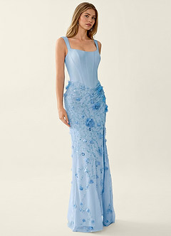 Belinda Blue 3D Flowers Corset Lace Up Back Mermaid Prom Dress image5