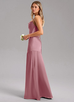 Azazie Grata Bridesmaid Dresses Vintage Mauve Sheath Side Slit Stretch Satin Dress image5