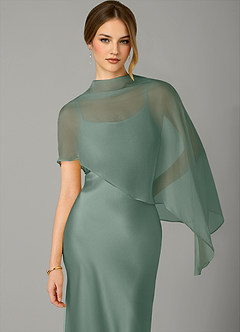 Azazie Jaleesa Brautjungfernkleider A-Linie Hoher Kragen Stretch-Satin Kleid Silberner Salbei image2