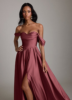 Azazie Loisa Abiti da Damigella Abito A-Line in Raso Elasticizzato a Spalla Scoperta Merlot image5