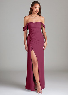 Azazie Amyra Bridesmaid Dresses Mulberry Sheath Off the Shoulder Chiffon Convertible Dress image3