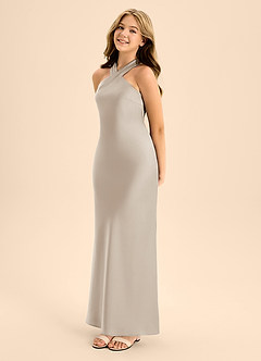 Azazie Doretta Junior Frost A-Line Pleated Stretch Satin Dress image3