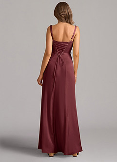Azazie Amaris Bridesmaid Dresses Merlot A-Line Corset Stretch Satin Dress image3