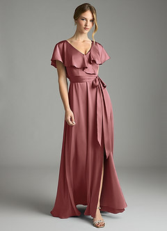 Azazie Lainey Vestidos de damas de honor Vestido de Amatista de Satén Elástico de Corte en A con Con bolsillos image4