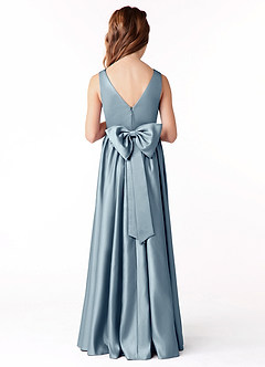 Azazie Hathaway Junior Dusty Blue A-Line Bow Stretch Satin Dress image1