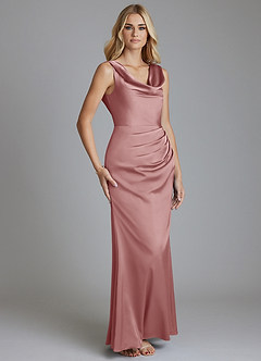 Azazie Tallie Bridesmaid Dresses Dusty Rose Mermaid Pleated Stretch Satin Dress image7