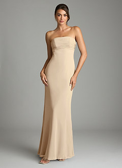 Azazie Saylor Vestidos de damas de honor Vestido de Champán de Gasa de Corte Sirena con Sin tirantes image3