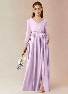 Azazie Angelica Junior Frosted Lilac A-Line Pleated Chiffon Dress image5