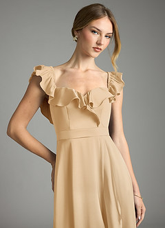 Azazie Lyra Bridesmaid Dresses Gold A-Line Off the Shoulder Stretch Satin Convertible Dress image2