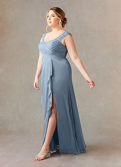 Azazie Edelin Mother of the Bride Dresses Dusty Blue A-Line Sweetheart Neckline Pleated Mesh Dress image10