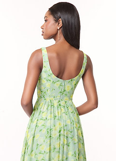 Azazie Keyla Bridesmaid Dresses Sage Dreamy Floral A-Line V-Neck Pleated Chiffon Dress image4
