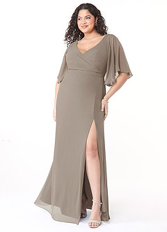 Azazie Cierra Bridesmaid Dresses Taupe A-Line V-Neck Chiffon Dress image9
