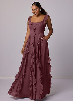 Barbie ♥ Azazie Bridesmaid Dresses Sangria A-Line with Pockets Chiffon Dress image7