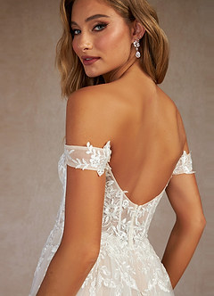Azazie Wendie Wedding Dresses Diamond White Champagne A-Line Sequins Tulle Dress image9