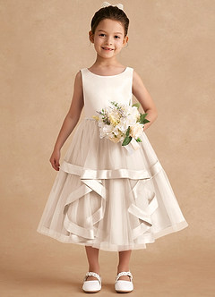 Azazie Posy Flower Girl Dresses White Alabaster A-Line Beaded Tulle Dress image4