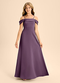 Azazie Anselie Junior Vestido de Ciruela de Satén Elástico de Corte En A con Vestidos sin tirantes image7