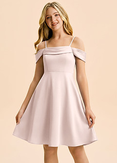 Azazie Anselie Junior Robe Trapèze en Satin extensible Épaules dénudées Rose Pâle image5