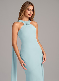 Azazie Kinsley Bridesmaid Dresses Sea Glass Mermaid Pleated Chiffon Dress image7
